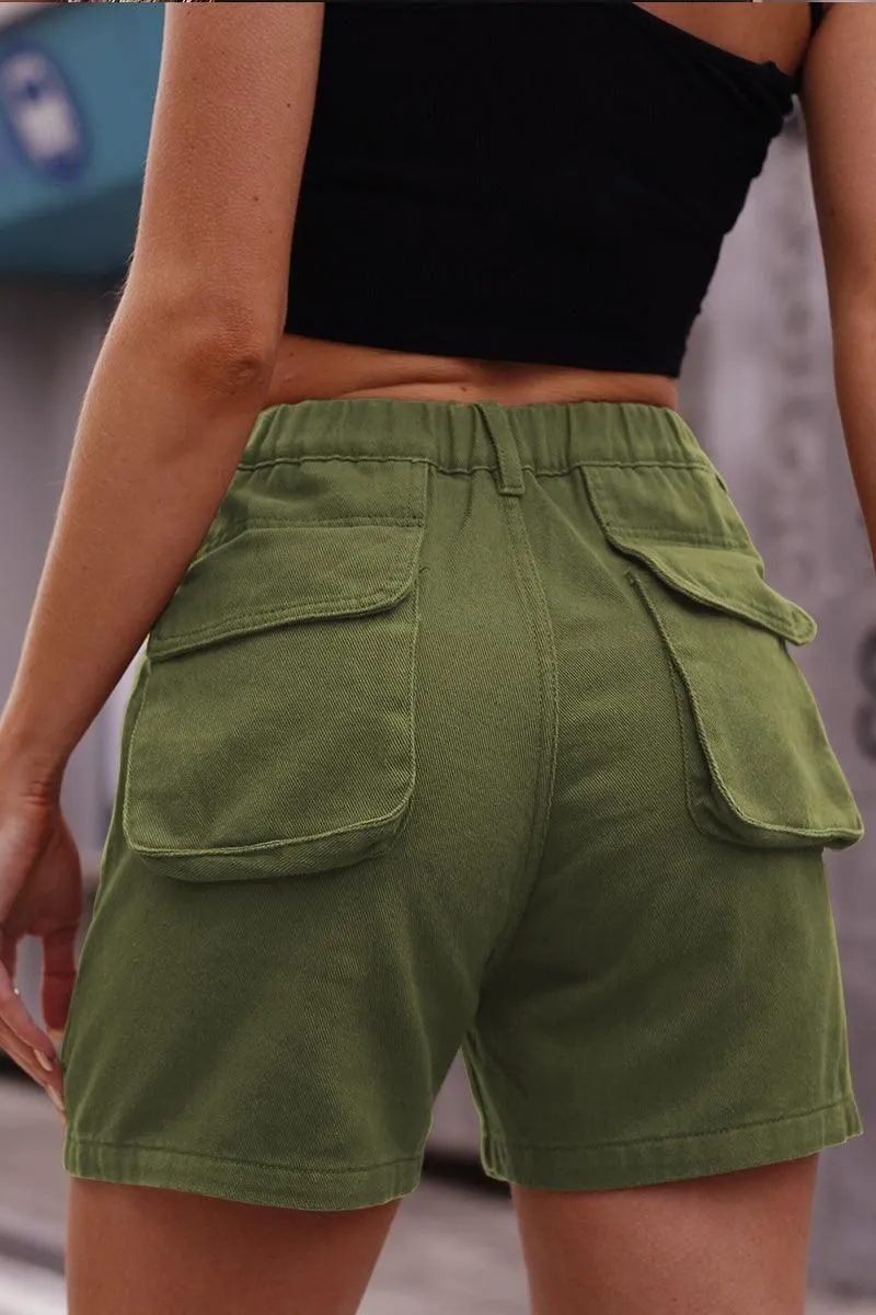BIG POCKET ELASTIC WAIST CASUAL CARGO SHORTS