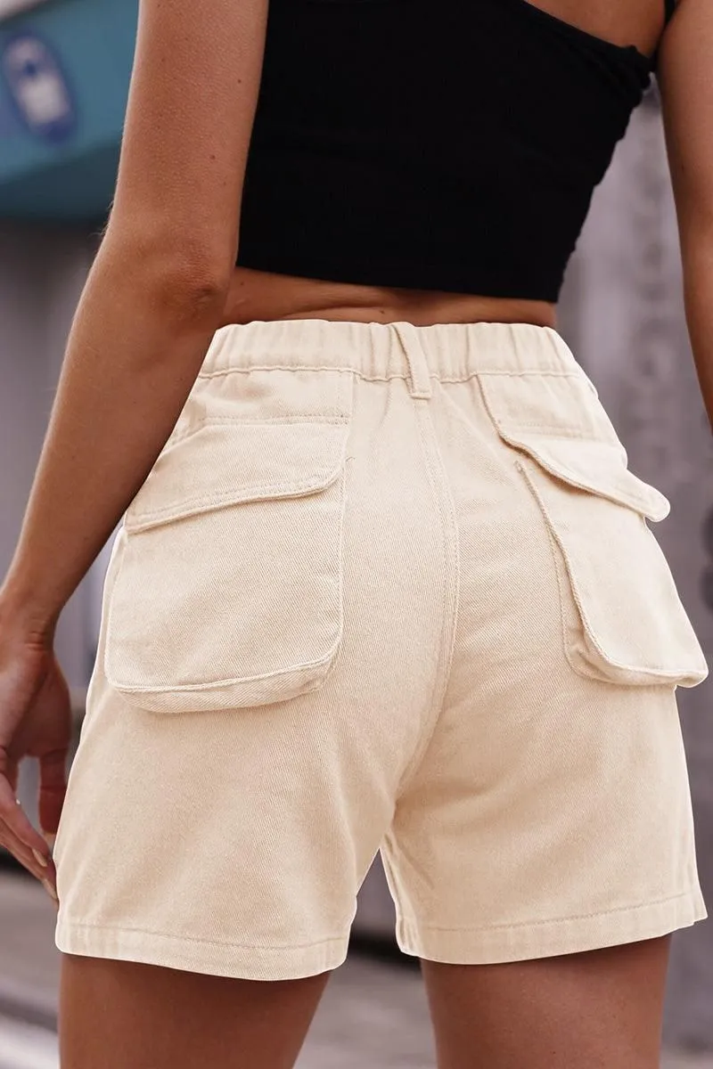 BIG POCKET ELASTIC WAIST CASUAL CARGO SHORTS