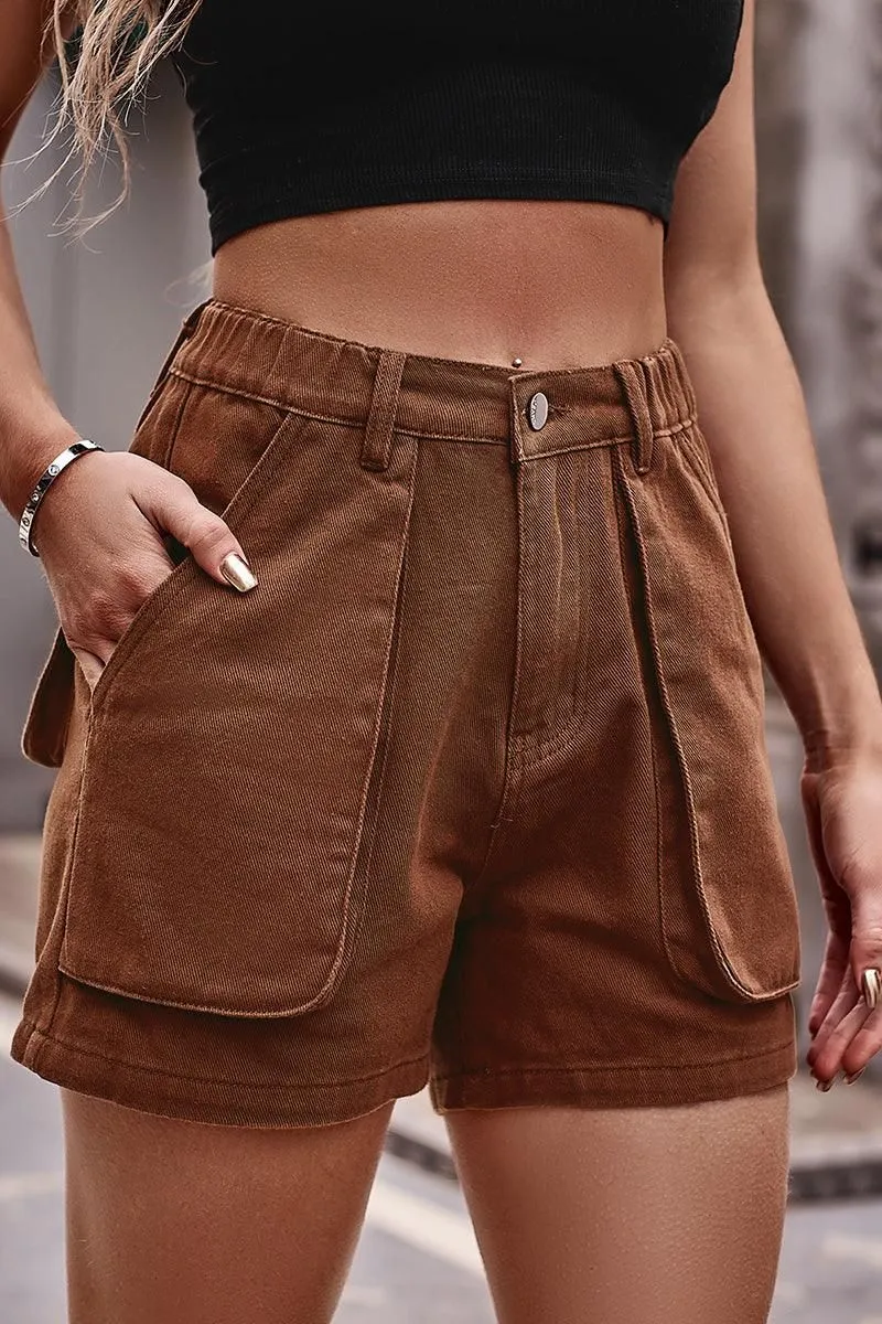BIG POCKET ELASTIC WAIST CASUAL CARGO SHORTS