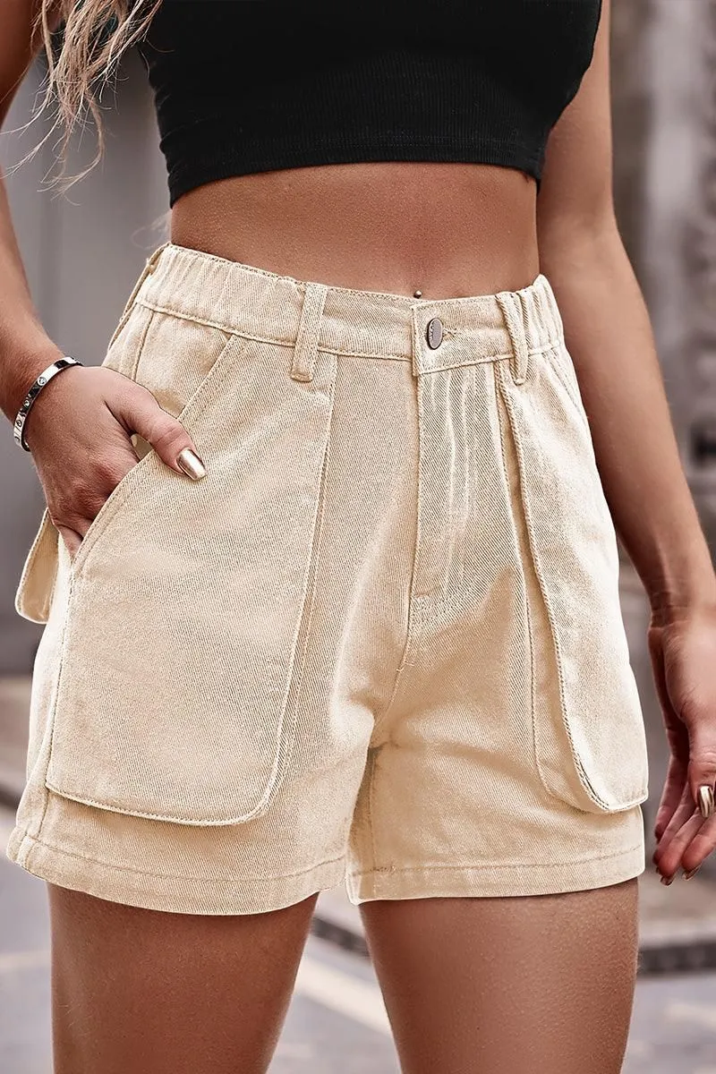 BIG POCKET ELASTIC WAIST CASUAL CARGO SHORTS