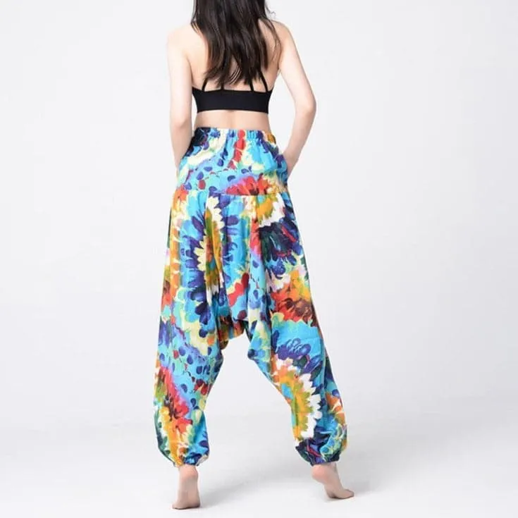 Blue Tie Dye Print Hippie Harem Pants