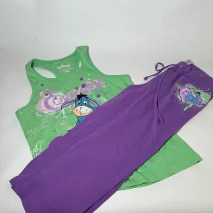 Disney Green and Purple Pajama Set with Cartoon Design