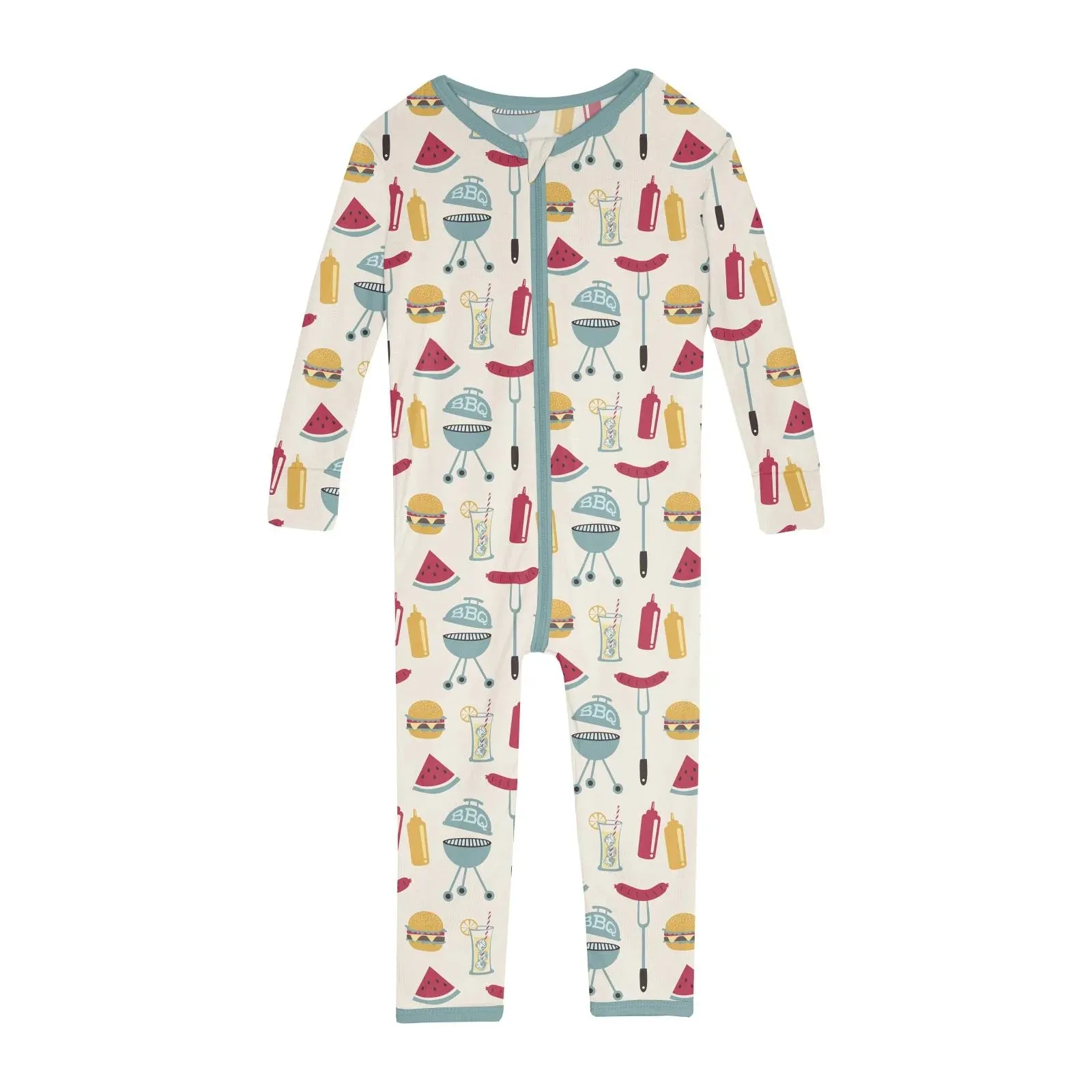 Kickee Pants Print Convertible Zipper Sleeper- Natural BBQ