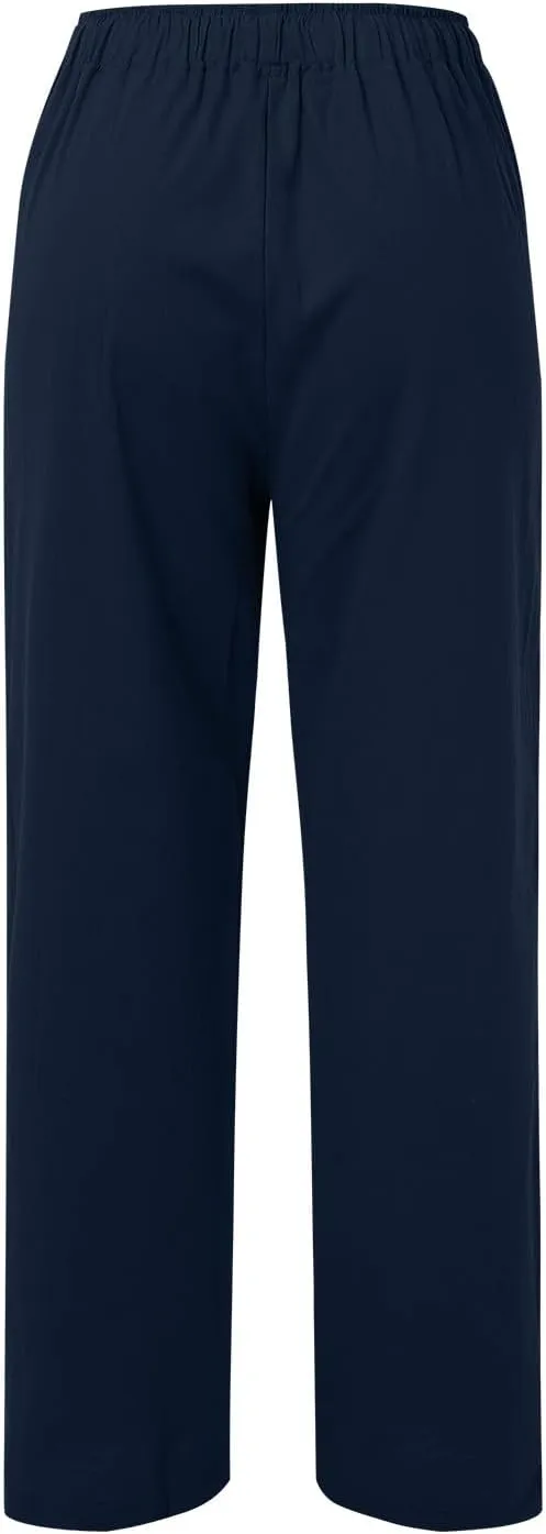 Linen Pants Women Summer,2025 Wide Leg Casual Cotton Linen Pants High Waisted Drawstring Lounge Pants Beach Trousers
