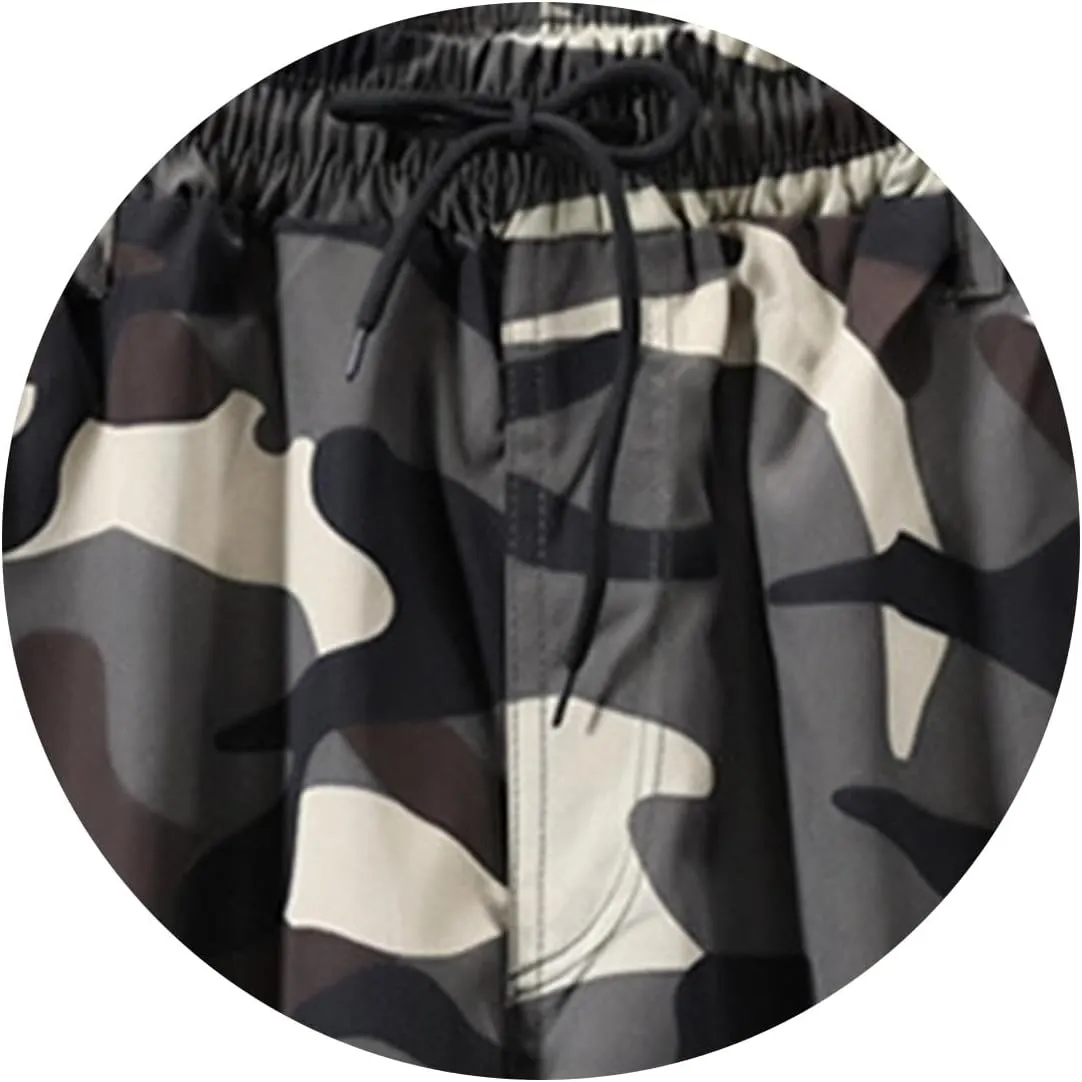 Men's Long Cargo Shorts Camouflage Casual Loose Fit Multi-Pockets Military Cargo Shorts Athletic Gym Workout Short
