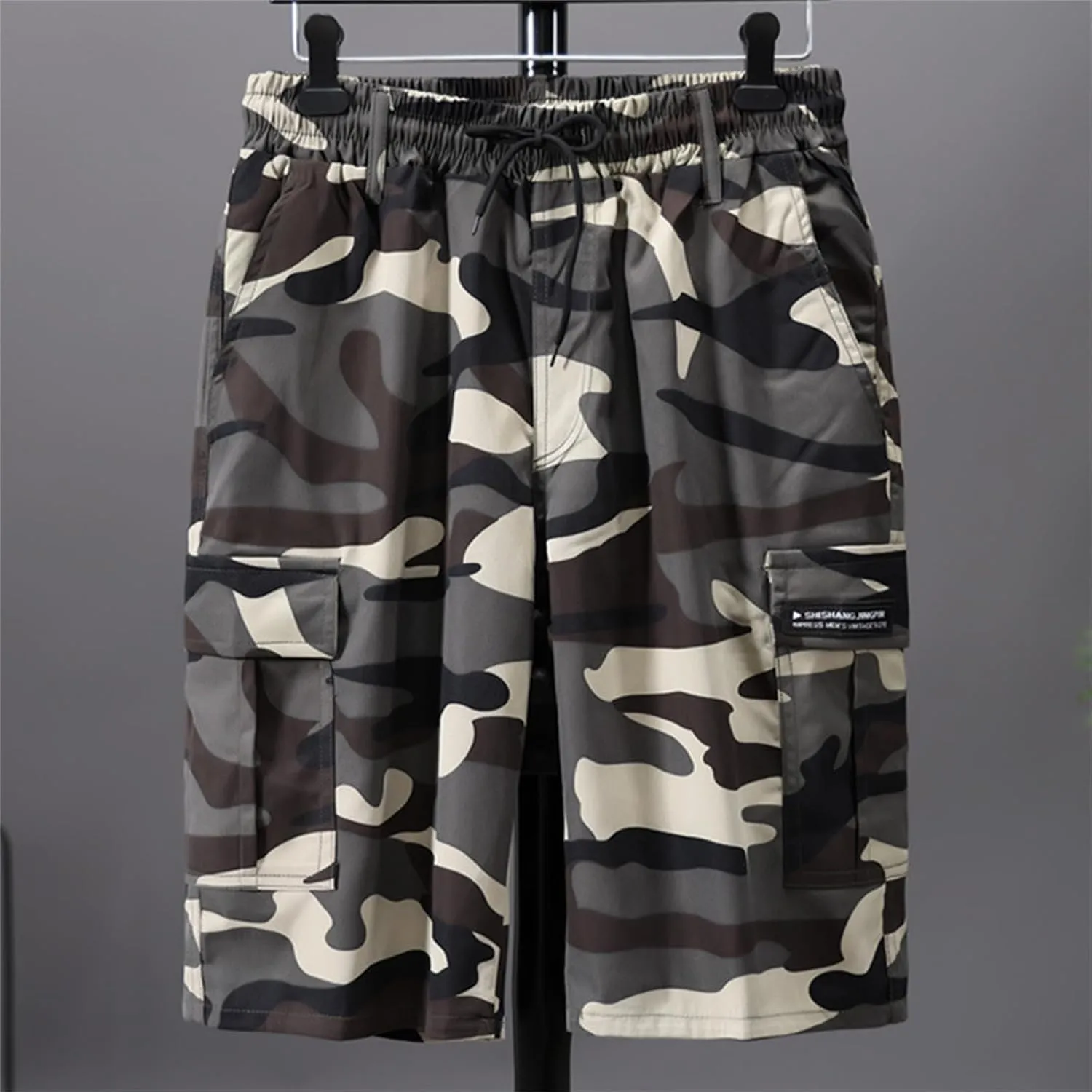 Men's Long Cargo Shorts Camouflage Casual Loose Fit Multi-Pockets Military Cargo Shorts Athletic Gym Workout Short