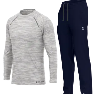 Men's White Long Sleeve T Shirt & Navy Blue Joggers Set