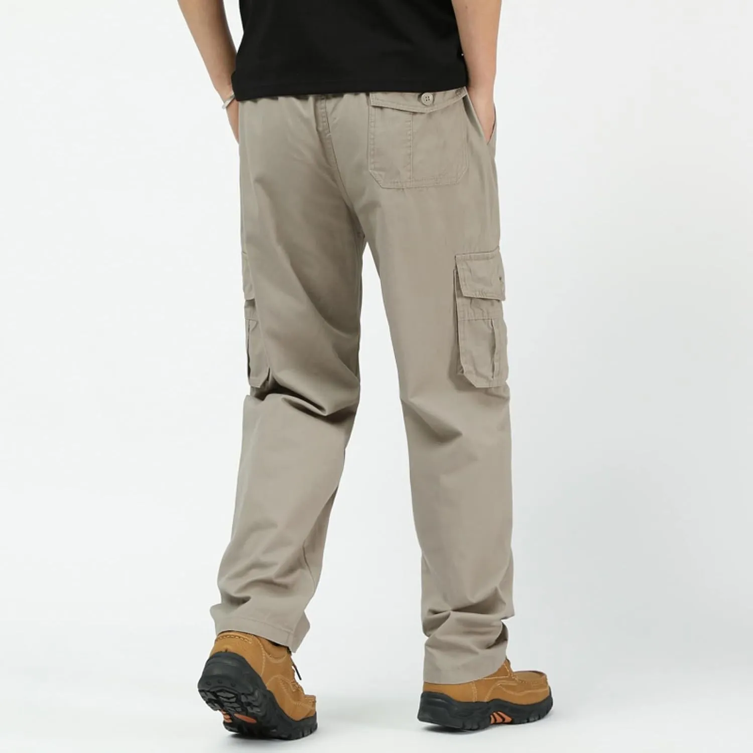 Mens Workout Cargo Sweatpants Drawstring Loose Waist Solid Color Pants Pocket Loose Fleece Casual Pants Men Fashion