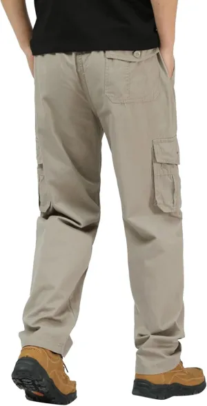 Mens Workout Cargo Sweatpants Drawstring Loose Waist Solid Color Pants Pocket Loose Fleece Casual Pants Men Fashion