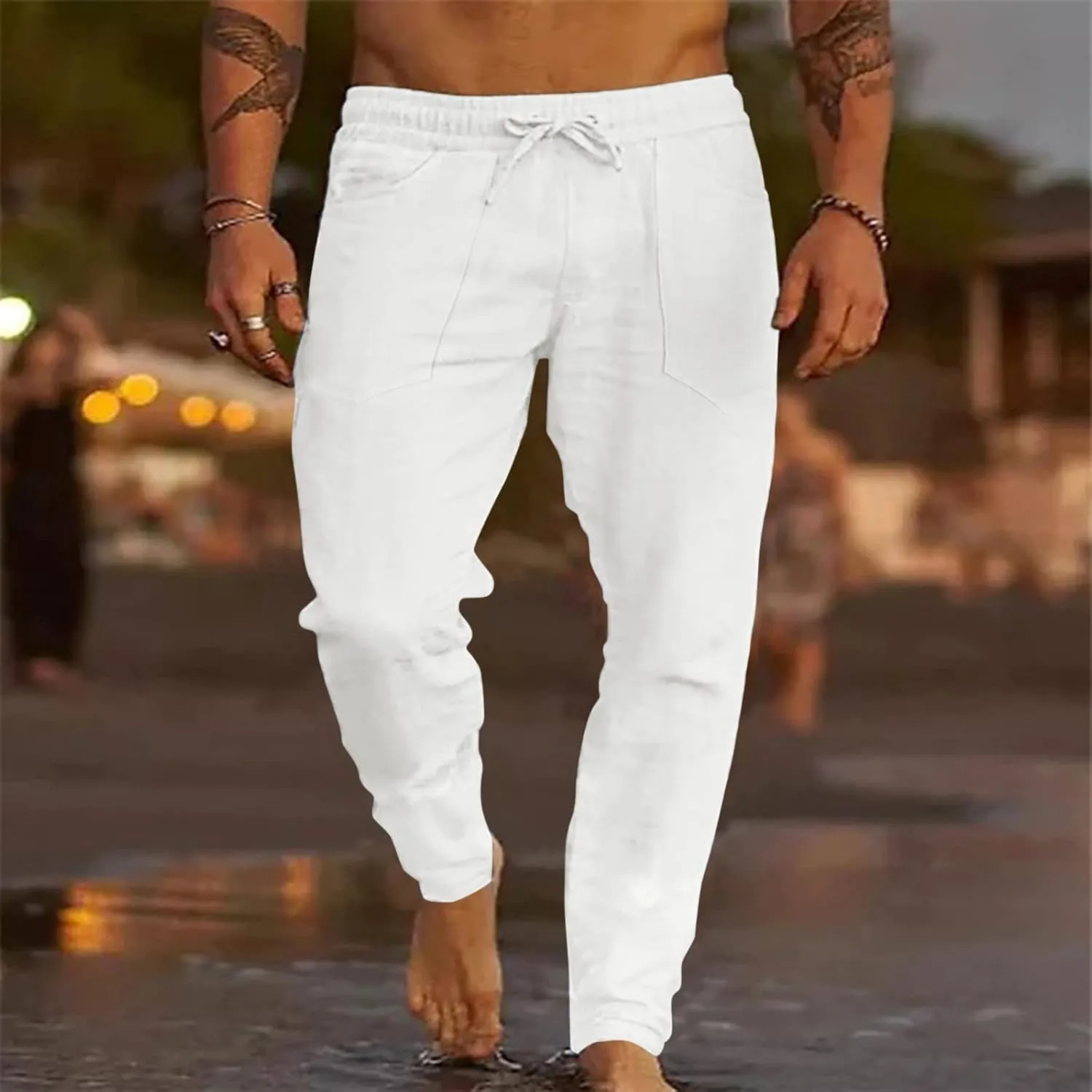 Mens Workout Cargo Sweatpants Men's Personality Casual Drawstring Multi Pocket Sweatpants Lounge Loose Workout Jogger