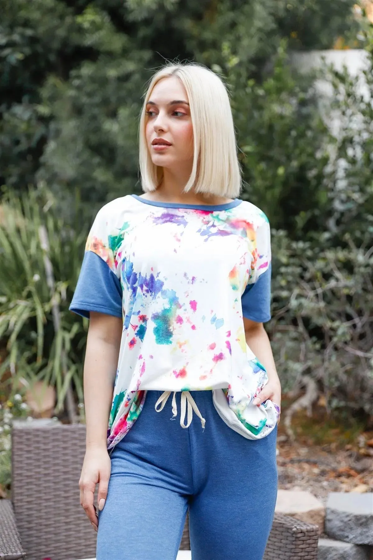 Multi Blush Tie-Dye Short Sleeve Top & Sweatpants Set /1-1-1