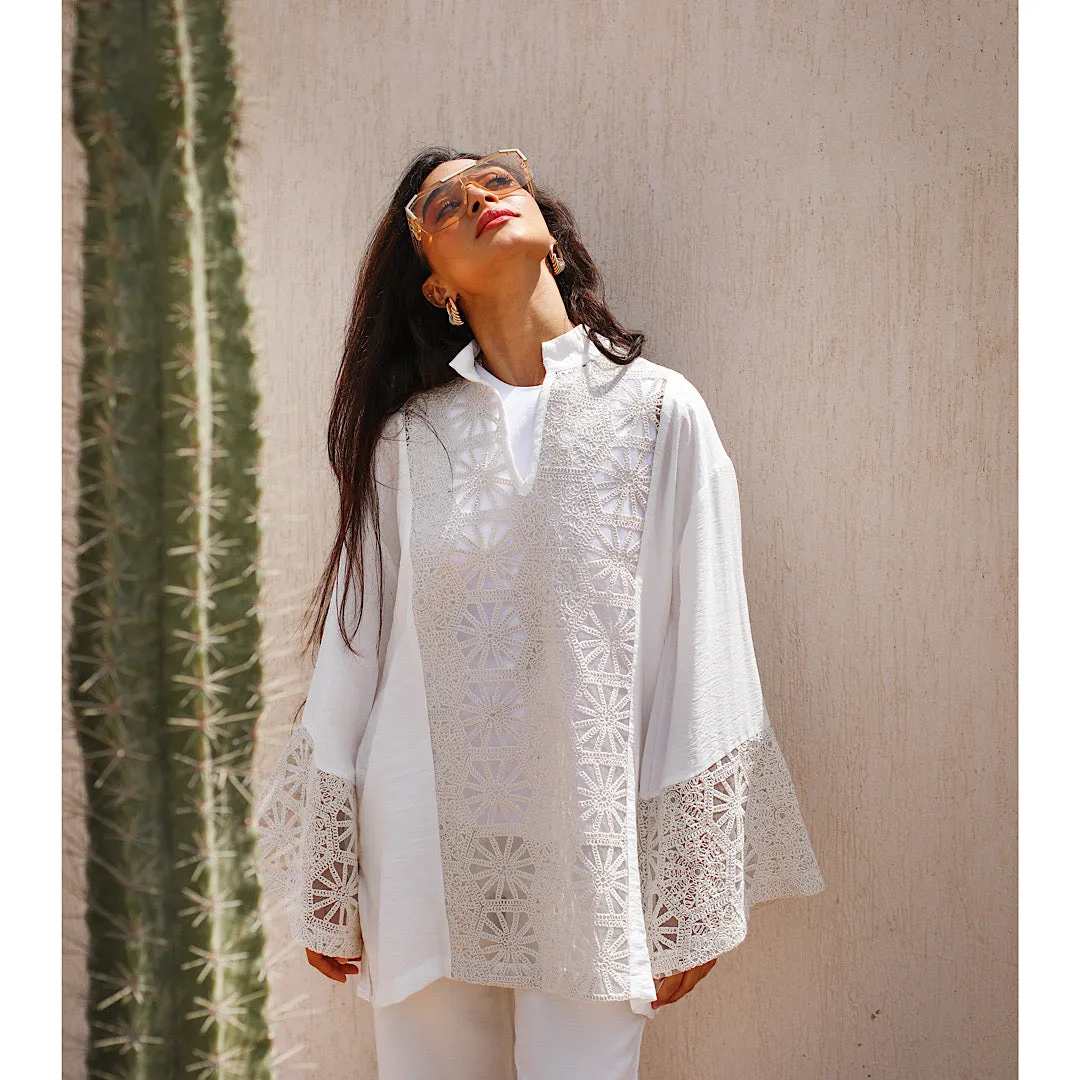 Off white floral embroidered blouse