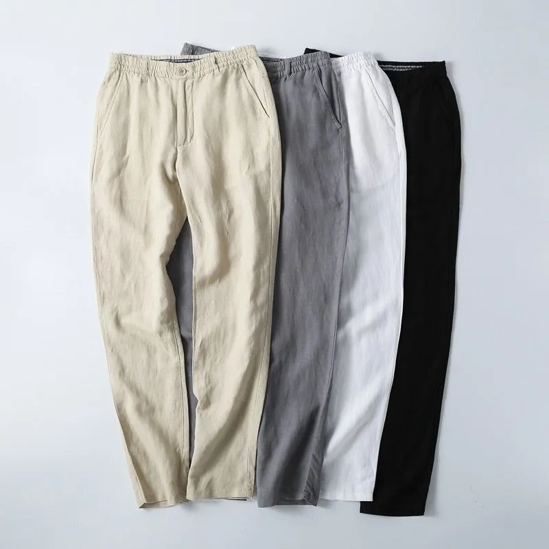 Plus Size M-5XL Summer Linen Casual Elastic Waist Men's Pants Breathable Thin