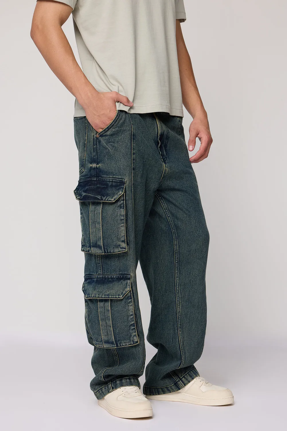 Rugged Ocean Blue Men's Baggy Cargo Jeans