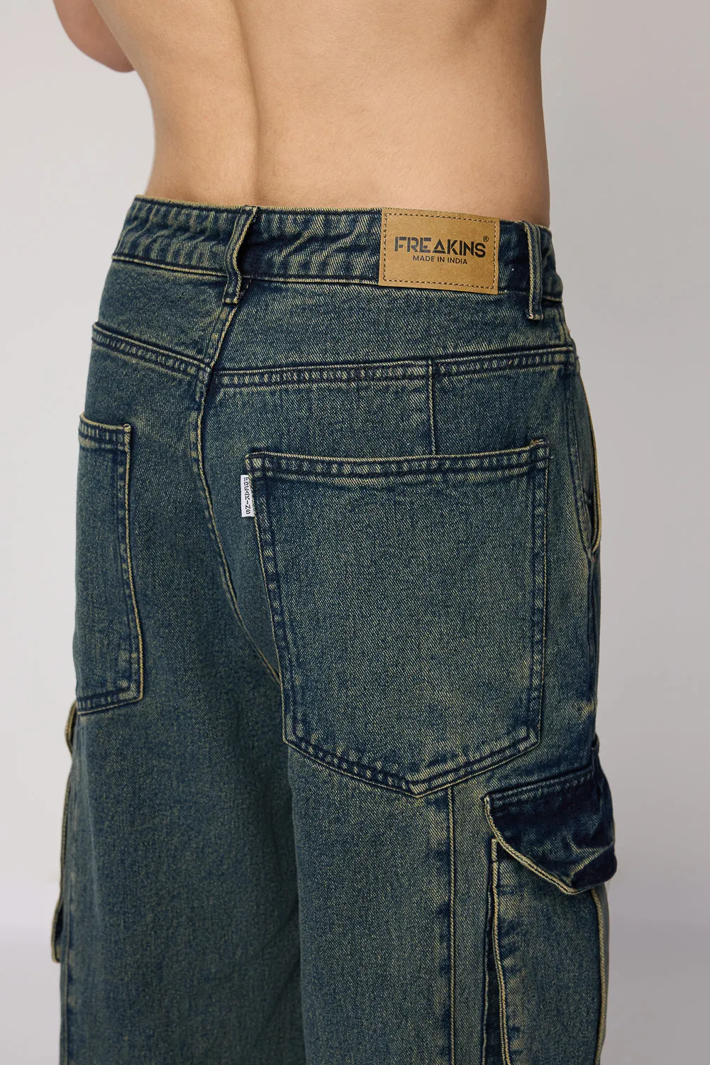 Rugged Ocean Blue Men's Baggy Cargo Jeans