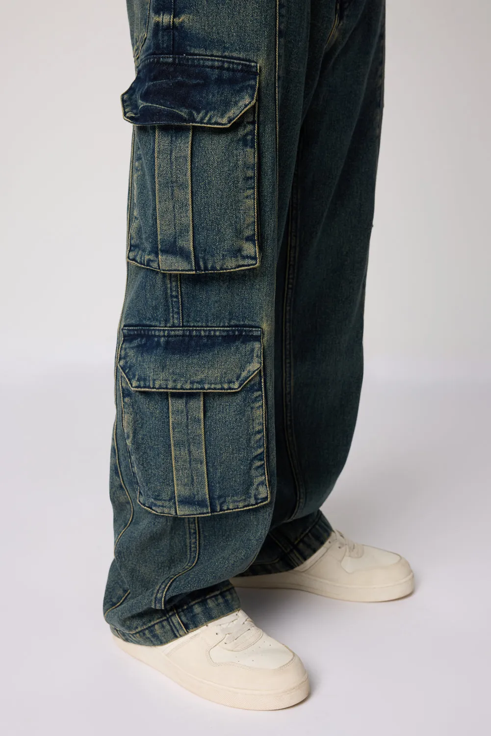 Rugged Ocean Blue Men's Baggy Cargo Jeans