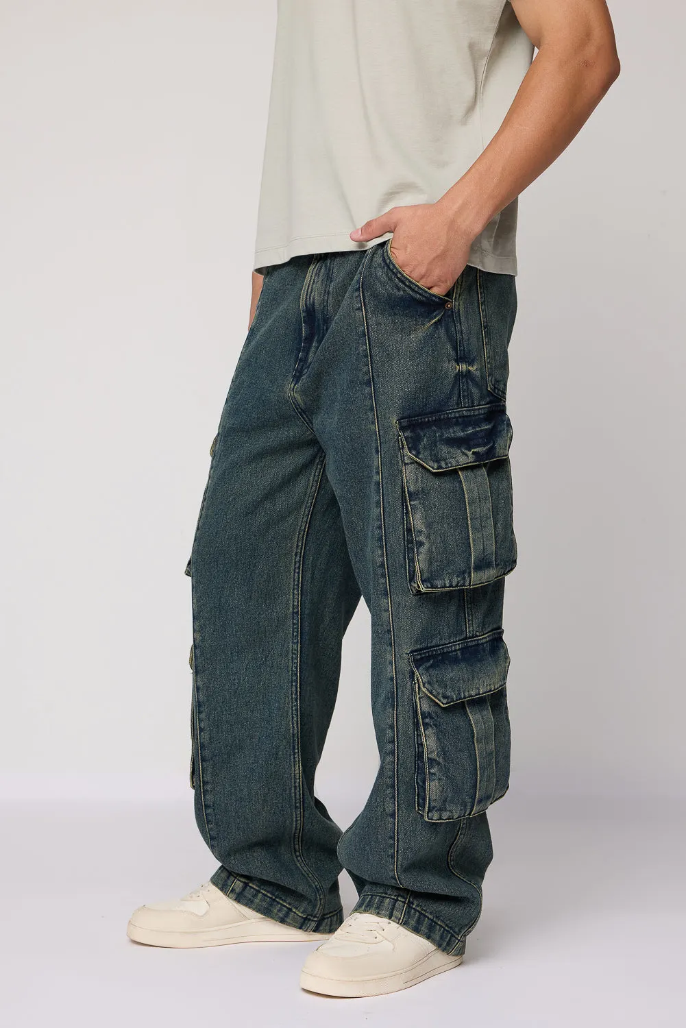 Rugged Ocean Blue Men's Baggy Cargo Jeans