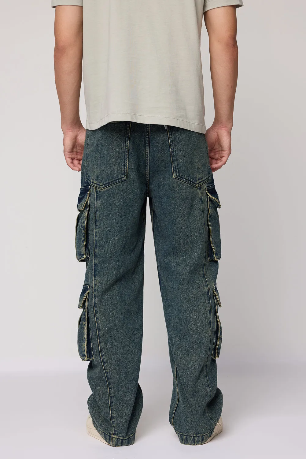 Rugged Ocean Blue Men's Baggy Cargo Jeans