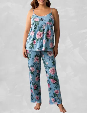 Soft Floral Print Sleeveless Pajama Set