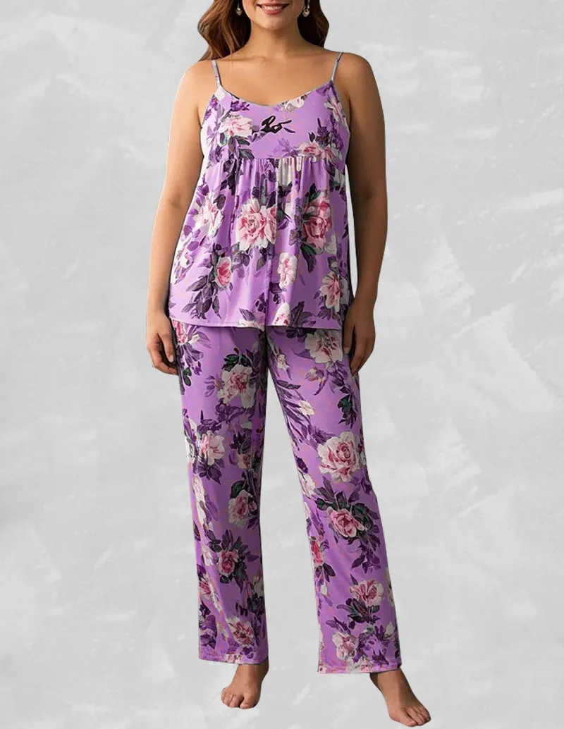 Soft Floral Print Sleeveless Pajama Set
